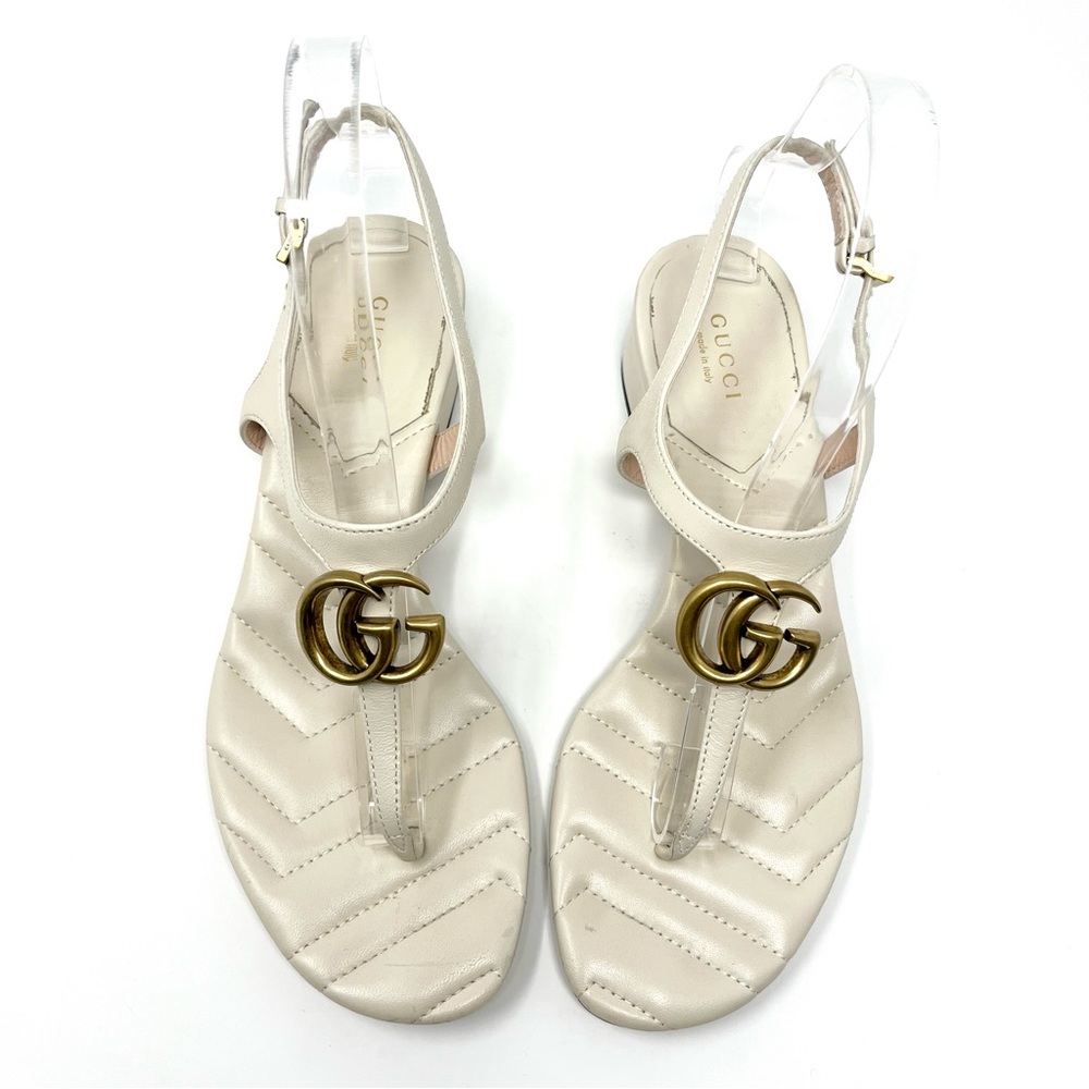 Gucci Marmont Interlocking Double G Logo Thong Sandals Ivory White Gold 37.5 7.5 - Picture 2 of 11